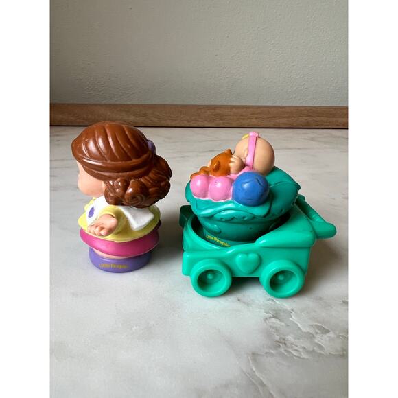 Fisher-Price Little People Mom holding Bottle Figure with Baby and Stroller - Picture 2 of 5